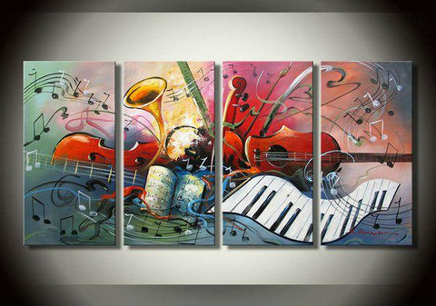 Violin Painting, Abstract Painting, Music Painting, 4 Panel Art Painting, Abstract Art on Canvas, Living Room Wall Art Paintings-LargePaintingArt.com