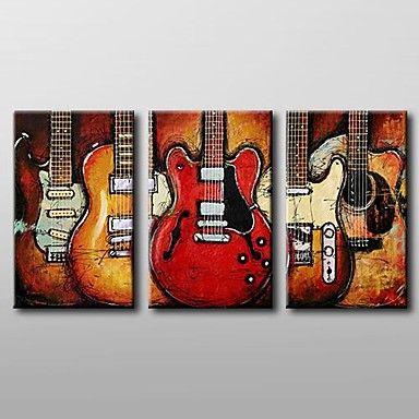 Modern Abstract Painting, 3 Piece Canvas Art, Red Abstract Painting, Electric Guitar Painting, Canvas Painting for Living Room-LargePaintingArt.com