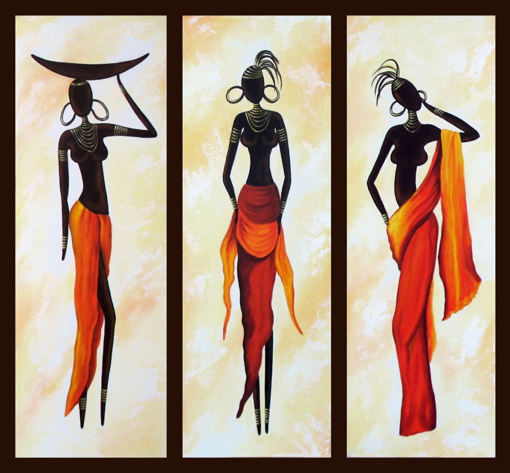 African Woman Painting, African Girl Painting, Abstract Figure Art, Dining Room Abstract Painting, Hand Painted Wall Art Paintings-LargePaintingArt.com