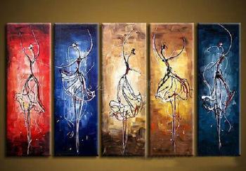 5 Piece Canvas Paintings, Ballet Dancer Painting, Dancing Girl Painting, Abstract Painting for Dining Room, Abstract Acrylic Painting on Canvas-LargePaintingArt.com