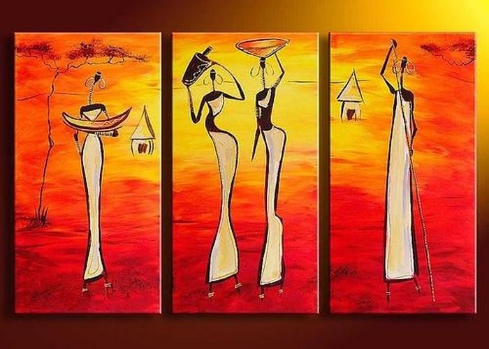 Bedroom Wall Art, African Woman Painting, African Girl Painting, Extra Large Art, 3 Piece Wall Art-LargePaintingArt.com