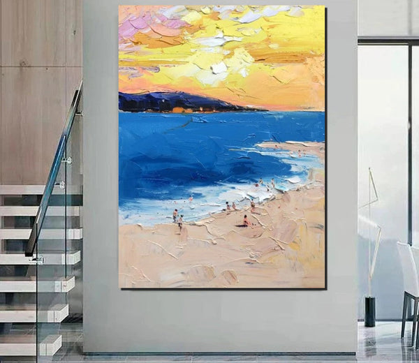 Large Wall Art Ideas for Bedroom, Landscape Canvas Painting, Heavy Texture Painting, Seashore Painting, Beach Painting, Large Paintings for Living Room-LargePaintingArt.com