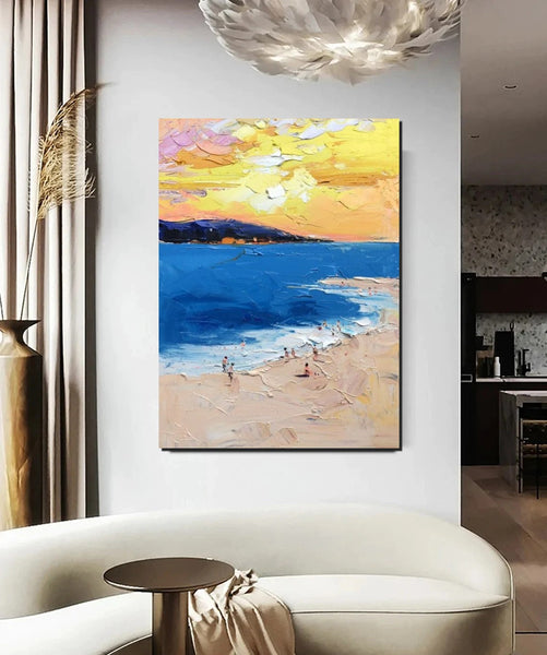 Large Wall Art Ideas for Bedroom, Landscape Canvas Painting, Heavy Texture Painting, Seashore Painting, Beach Painting, Large Paintings for Living Room-LargePaintingArt.com