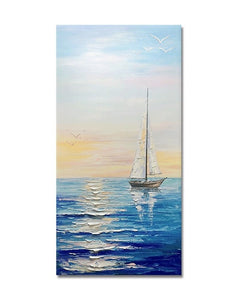 Sail Boat Seascape Painting, Heavy Texture Painting, Palette Knife Painting, Acrylic Painting on Canvas, Large Painting for Sale-LargePaintingArt.com