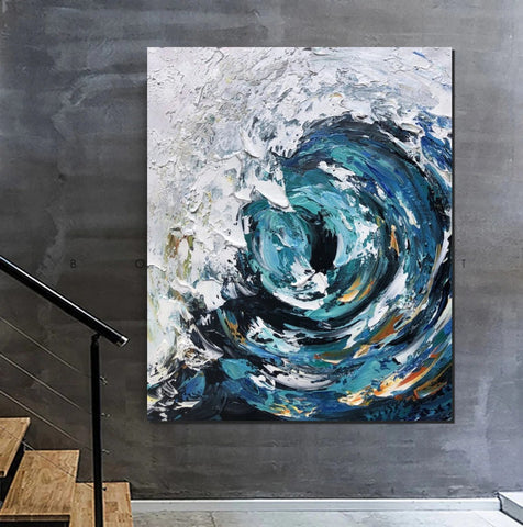 Big Wave Painting, Seascape Canvas Painting, Living Room Wall Art Painting, Landscape Canvas Paintings, Heavy Texture Canvas Art-LargePaintingArt.com