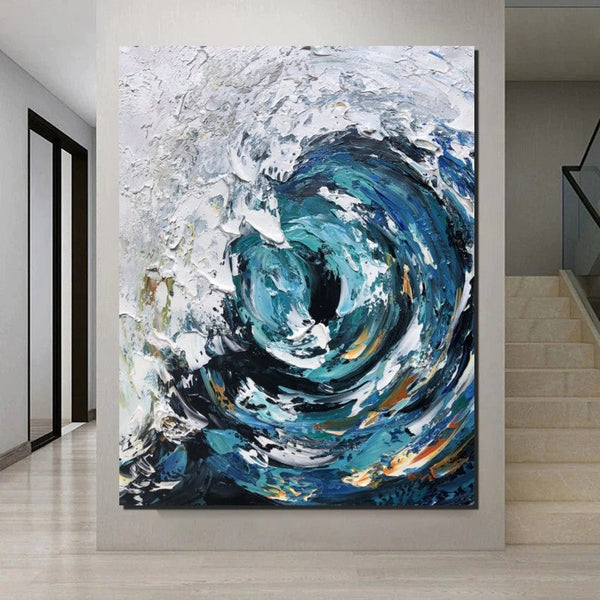 Big Wave Painting, Seascape Canvas Painting, Living Room Wall Art Painting, Landscape Canvas Paintings, Heavy Texture Canvas Art-LargePaintingArt.com
