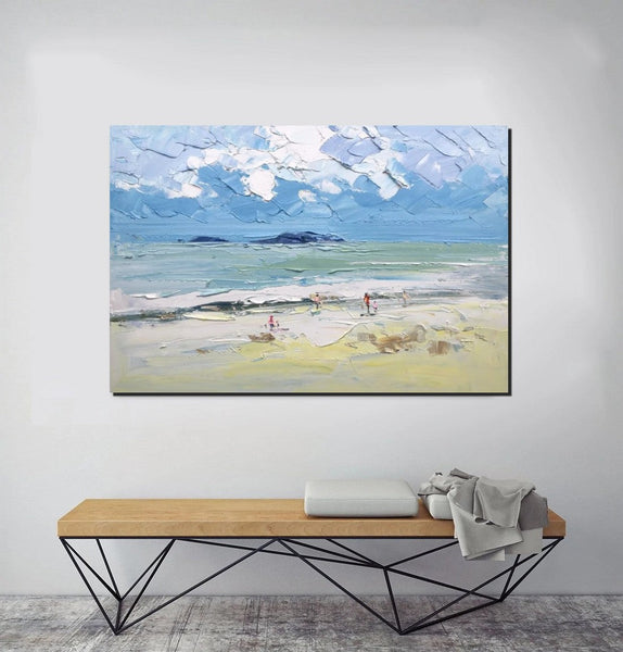 Seashore Beach Paintings, Living Room Canvas Art Ideas, Contemporary Abstract Art for Bedroom, Large Landscape Painting, Simple Modern Art-LargePaintingArt.com