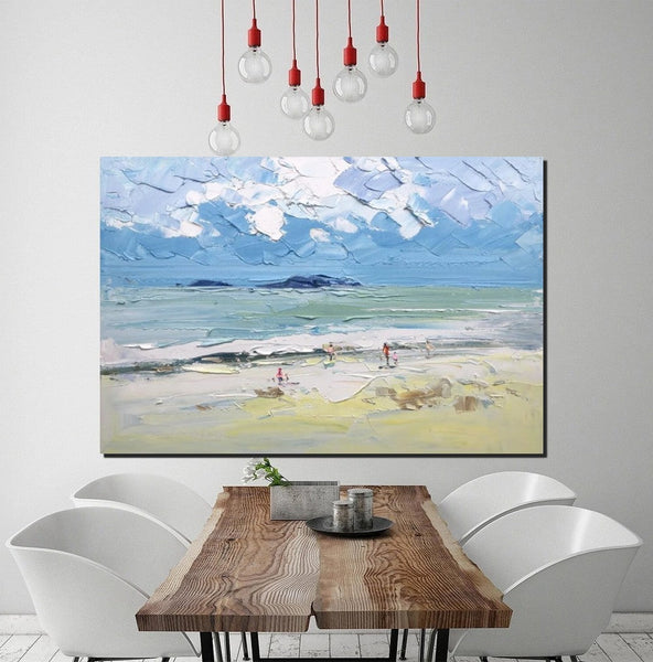 Seashore Beach Paintings, Living Room Canvas Art Ideas, Contemporary Abstract Art for Bedroom, Large Landscape Painting, Simple Modern Art-LargePaintingArt.com