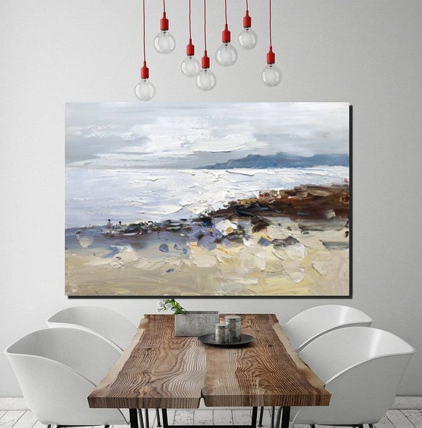 Landscape Paintings for Living Room, Landscape Canvas Paintings, Abstract Landscape Paintings, Seashore Beach paintings, Heavy Texture Canvas Art-LargePaintingArt.com