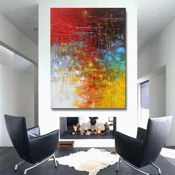 Contemporary Canvas Artwork, Large Modern Acrylic Painting, Red Abstract Wall Art Paintings, Modern Art for Dining Room, Hand Painted Wall Art Painting-LargePaintingArt.com