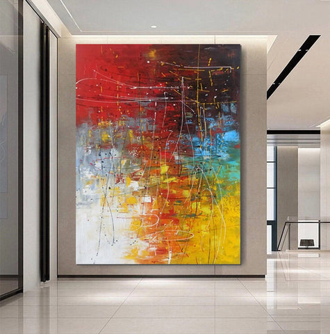 Contemporary Canvas Artwork, Large Modern Acrylic Painting, Red Abstract Wall Art Paintings, Modern Art for Dining Room, Hand Painted Wall Art Painting-LargePaintingArt.com