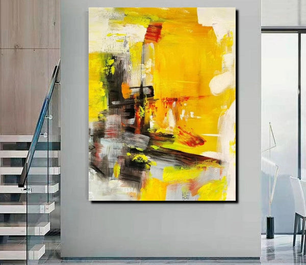 Large Canvas Paintings Behind Sofa, Acrylic Painting for Living Room, Yellow Contemporary Modern Art, Buy Large Paintings Online-LargePaintingArt.com