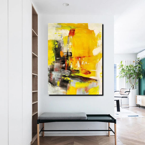 Large Canvas Paintings Behind Sofa, Acrylic Painting for Living Room, Yellow Contemporary Modern Art, Buy Large Paintings Online-LargePaintingArt.com