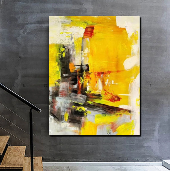 Large Canvas Paintings Behind Sofa, Acrylic Painting for Living Room, Yellow Contemporary Modern Art, Buy Large Paintings Online-LargePaintingArt.com