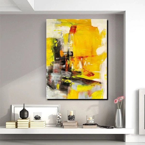 Large Canvas Paintings Behind Sofa, Acrylic Painting for Living Room, Yellow Contemporary Modern Art, Buy Large Paintings Online-LargePaintingArt.com