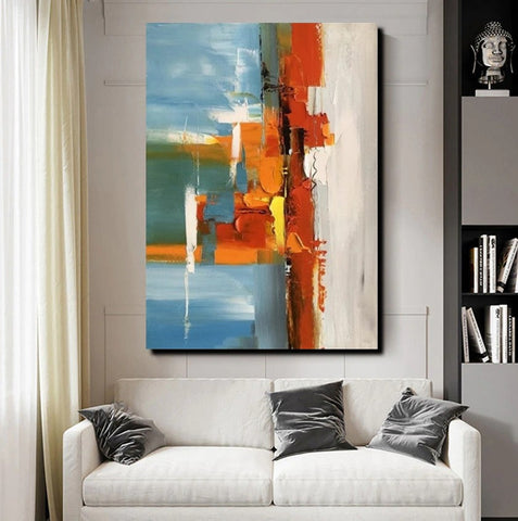 Abstract Paintings Behind Sofa, Heavy Texture Paintings for Living Room, Contemporary Modern Art, Buy Large Paintings Online-LargePaintingArt.com