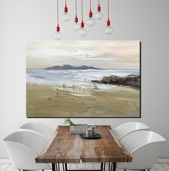 Acrylic Paintings on Canvas, Beach Seashore Paintings, Large Paintings for Bedroom, Landscape Painting for Living Room, Palette Knife Paintings-LargePaintingArt.com