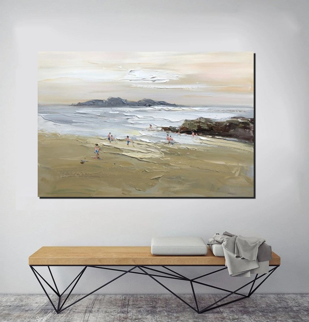 Acrylic Paintings on Canvas, Beach Seashore Paintings, Large Paintings for Bedroom, Landscape Painting for Living Room, Palette Knife Paintings-LargePaintingArt.com