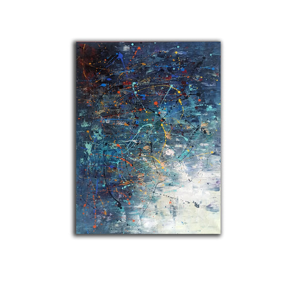 Extra Large Paintings for Living Room, Hand Painted Wall Art Paintings, Blue Abstract Acrylic Painting, Modern Abstract Art for Dining Room-LargePaintingArt.com