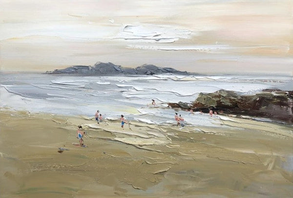 Acrylic Paintings on Canvas, Beach Seashore Paintings, Large Paintings for Bedroom, Landscape Painting for Living Room, Palette Knife Paintings-LargePaintingArt.com