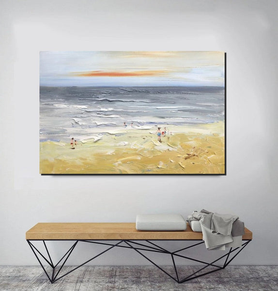 Acrylic Paintings for Living Room, Landscape Canvas Paintings, Abstract Landscape Paintings, Seashore Painting, Beach paintings, Heavy Texture Canvas Art-LargePaintingArt.com