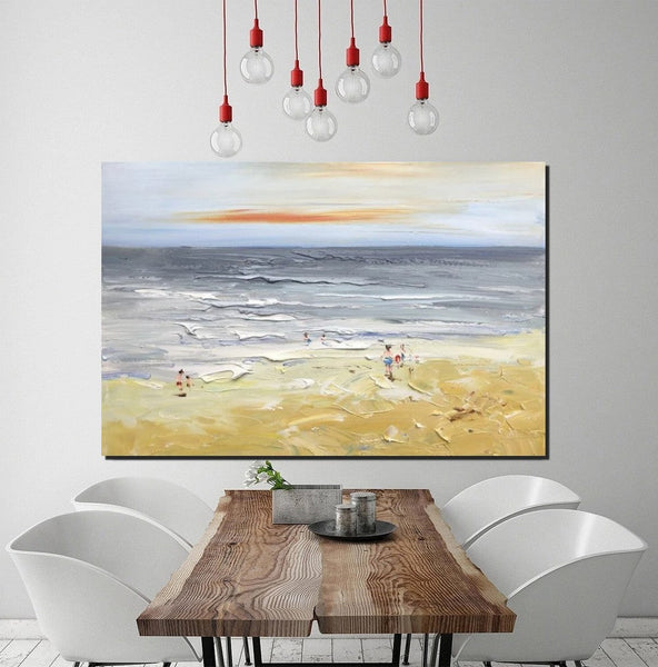 Acrylic Paintings for Living Room, Landscape Canvas Paintings, Abstract Landscape Paintings, Seashore Painting, Beach paintings, Heavy Texture Canvas Art-LargePaintingArt.com