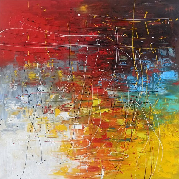 Contemporary Art Painting, Modern Paintings, Bedroom Acrylic Painting, Living Room Wall Painting, Large Red Canvas Painting, Simple Painting Ideas-LargePaintingArt.com