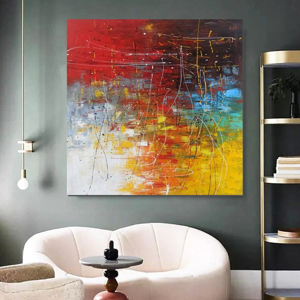 Contemporary Art Painting, Modern Paintings, Bedroom Acrylic Painting, Living Room Wall Painting, Large Red Canvas Painting, Simple Painting Ideas-LargePaintingArt.com