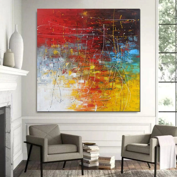 Contemporary Art Painting, Modern Paintings, Bedroom Acrylic Painting, Living Room Wall Painting, Large Red Canvas Painting, Simple Painting Ideas-LargePaintingArt.com