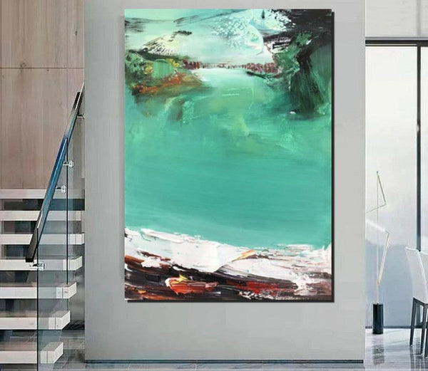 Hand Painted Canvas Art, Simple Painting Ideas for Bedroom, Palette Knife Paintings, Green Modern Paintings for Living Room-LargePaintingArt.com