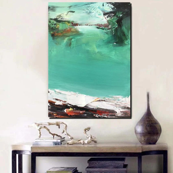 Hand Painted Canvas Art, Simple Painting Ideas for Bedroom, Palette Knife Paintings, Green Modern Paintings for Living Room-LargePaintingArt.com