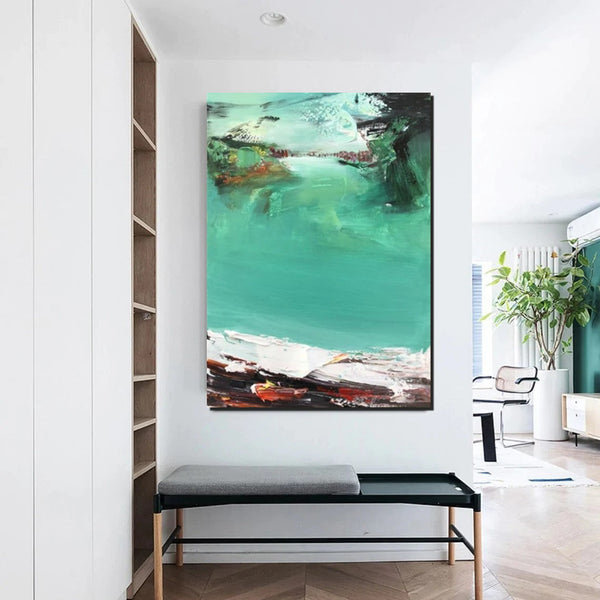 Hand Painted Canvas Art, Simple Painting Ideas for Bedroom, Palette Knife Paintings, Green Modern Paintings for Living Room-LargePaintingArt.com