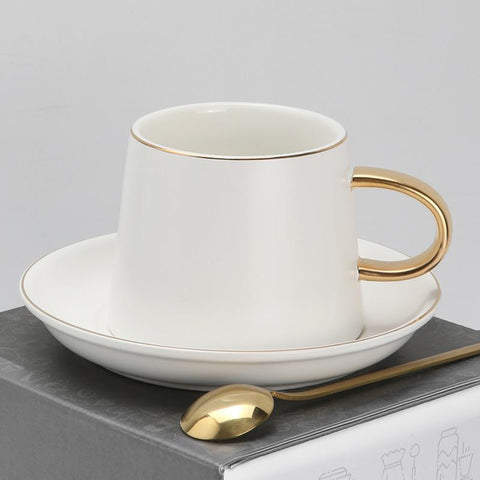 Handmade Coffee Cup and Saucer, White Coffee Mug, Blue, Green, Ceramic Cup, Beautiful Coffee Cup and Saucer Set-LargePaintingArt.com