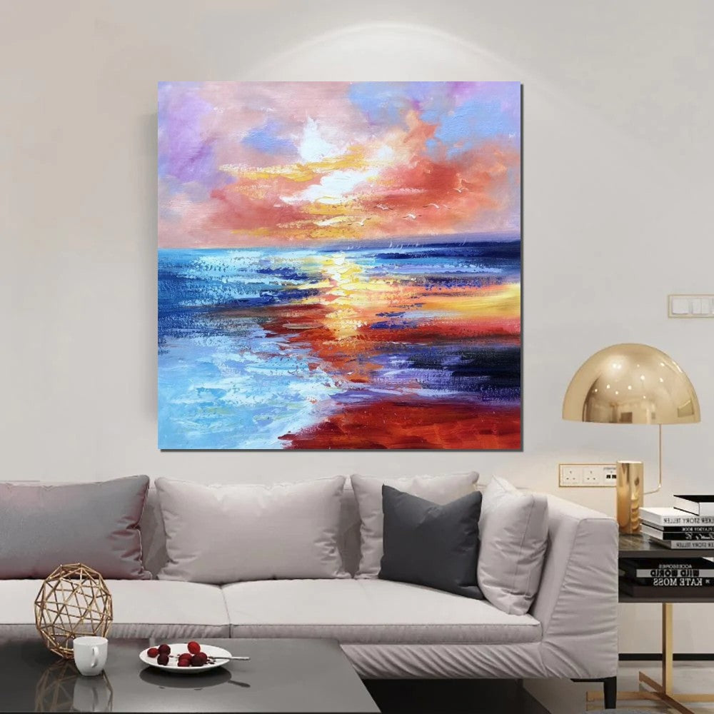 Sunset Painting, Acrylic Paintings for Living Room, Abstract Acrylic Painting, Abstract Landscape Paintings, Simple Painting Ideas for Bedroom, Large Abstract Canvas Paintings-LargePaintingArt.com
