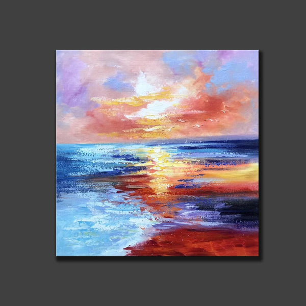 Sunset Painting, Acrylic Paintings for Living Room, Abstract Acrylic Painting, Abstract Landscape Paintings, Simple Painting Ideas for Bedroom, Large Abstract Canvas Paintings-LargePaintingArt.com