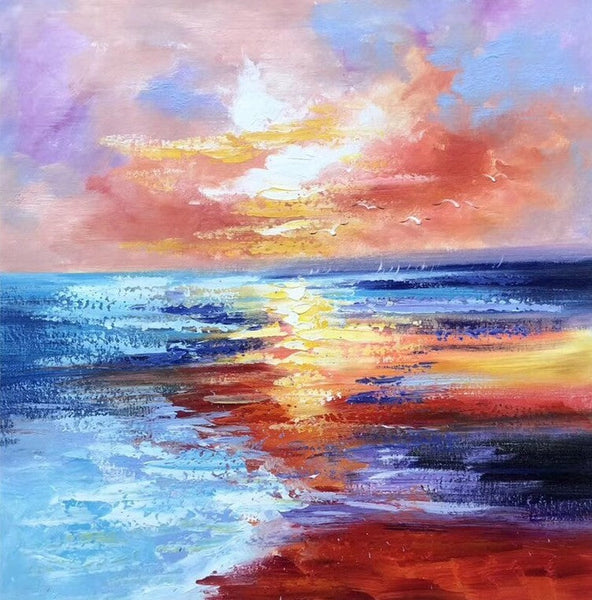 Sunset Painting, Acrylic Paintings for Living Room, Abstract Acrylic Painting, Abstract Landscape Paintings, Simple Painting Ideas for Bedroom, Large Abstract Canvas Paintings-LargePaintingArt.com