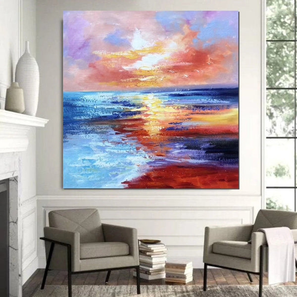 Sunset Painting, Acrylic Paintings for Living Room, Abstract Acrylic Painting, Abstract Landscape Paintings, Simple Painting Ideas for Bedroom, Large Abstract Canvas Paintings-LargePaintingArt.com