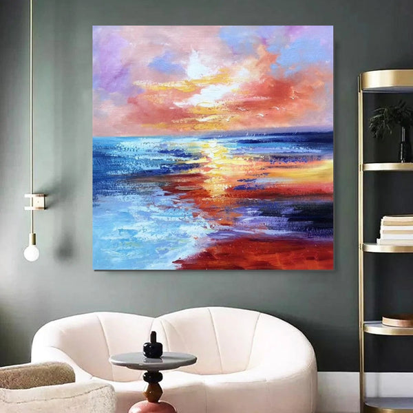 Sunset Painting, Acrylic Paintings for Living Room, Abstract Acrylic Painting, Abstract Landscape Paintings, Simple Painting Ideas for Bedroom, Large Abstract Canvas Paintings-LargePaintingArt.com