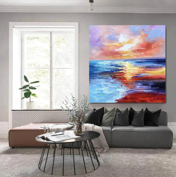 Sunset Painting, Acrylic Paintings for Living Room, Abstract Acrylic Painting, Abstract Landscape Paintings, Simple Painting Ideas for Bedroom, Large Abstract Canvas Paintings-LargePaintingArt.com