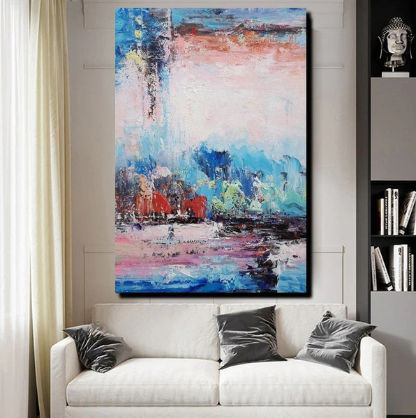 Modern Paintings Behind Sofa, Abstract Paintings for Living Room, Palette Knife Canvas Art, Impasto Wall Art, Buy Paintings Online-LargePaintingArt.com