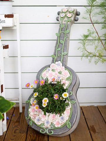 Unique Guitar Flowerpot for Garden Ornaments, Modern Garden Flower Pot, Beautiful Guitar Flowerpot, Villa Outdoor Decor Gardening Ideas-LargePaintingArt.com