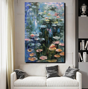 Large Paintings on Canvas, Canvas Paintings for Bedroom, Landscape Painting for Living Room, Water Lily Paintings, Heavy Texture Paintings-LargePaintingArt.com
