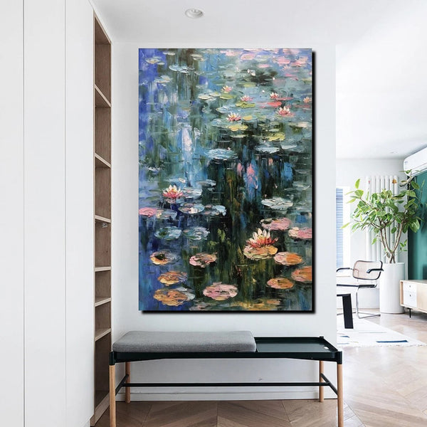 Large Paintings on Canvas, Canvas Paintings for Bedroom, Landscape Painting for Living Room, Water Lily Paintings, Heavy Texture Paintings-LargePaintingArt.com